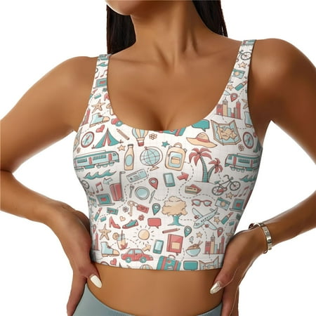 Jgfou Summer Life Print Womens Sports Bra - Padded Workout Sports Bras Crop Tank Top