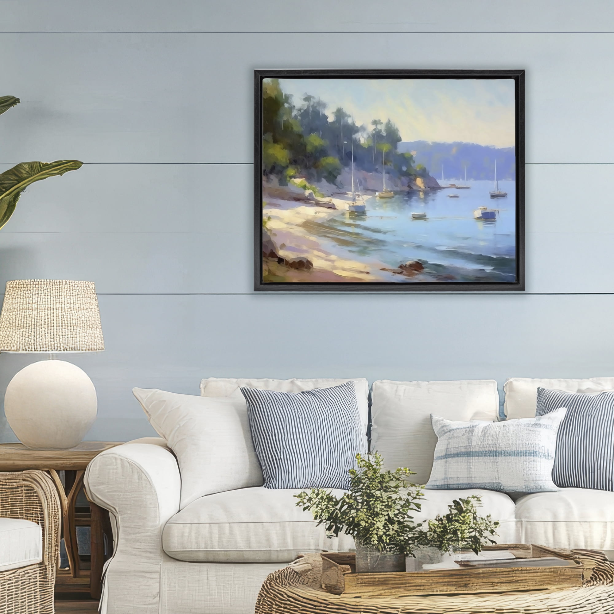 Stupell Industries Near The Shore Summer Sailing Black Framed Floater Canvas Wall Art, design by Creative Studio
