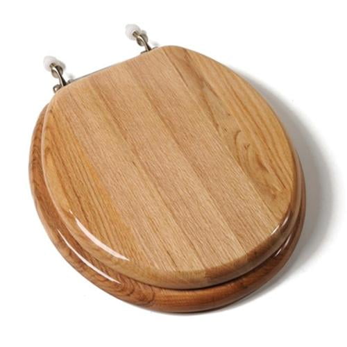 Comfort Seats Designer Solid Round Wood Toilet Seat with Hinges
