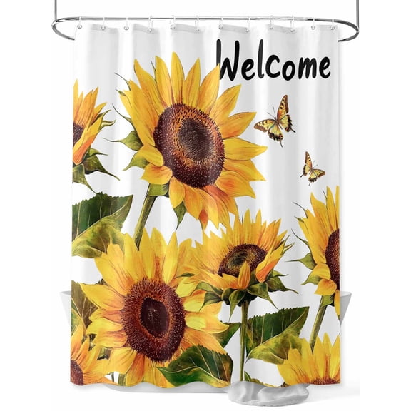 Boanket Polyester Fabric Summer Sunflower Shower Curtain, Butterfly Text Vintage Watercolor Waterproof Bathtub Curtain Bathroom Decor Set with Hooks 54 x 78 Inches,