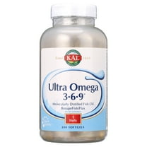 KAL Ultra Omega 3-6-9 1200mg | Fish Oil w/ Cold Pressed Flaxseed & Borage Oil | Skin, Hair, Heart, Memory | 200 Softgels