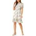 thumbnail image 5 of INSPIRE CHIC Women's Floral Ruffle Hem Short Sleeve A-Line Smocked Chiffon Dress XS White, 5 of 8