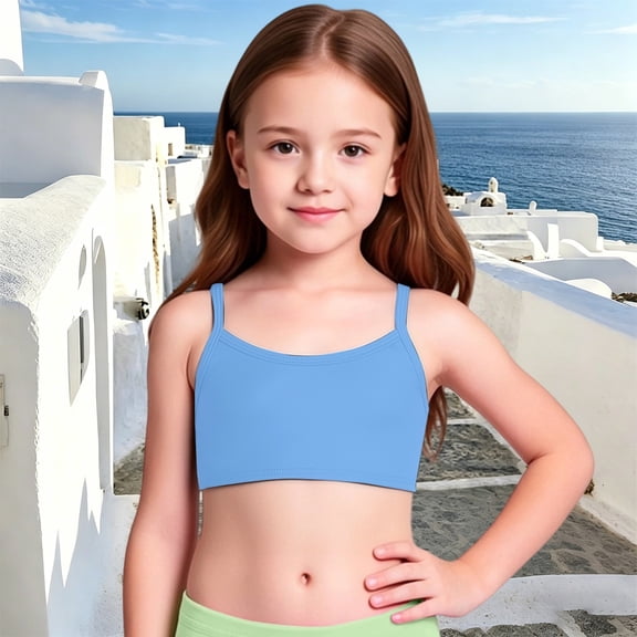 MEZZALL Children Swim Tops Girls Bikini Camis Swimwear Summer Solid Color Beach Bathing Tops For Kids Swimwear Outdoor Pool Party Cute Spaghetti Strap Beachwear
