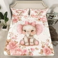 thumbnail image 2 of Feelyou Ribbon Elephant Bed Sheets, Vintage Pink Floral King Sheets, Kawaii Cartoon Sheet Set, Super Cozy Room Decor, 4pcs, 2 of 7
