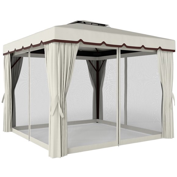 Outsunny Pavillon de Terrasse Extérieur 10 Pieds x 10 Pieds avec Parois Latérales, Blanc Crème