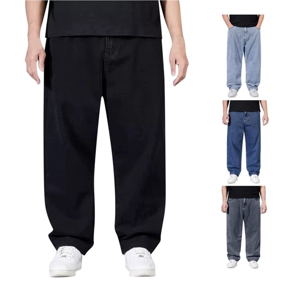 XIAOCHA Solid Color Denim Trousers For Men Mid Rise Loose Straight Leg Streetwear Long Jeans