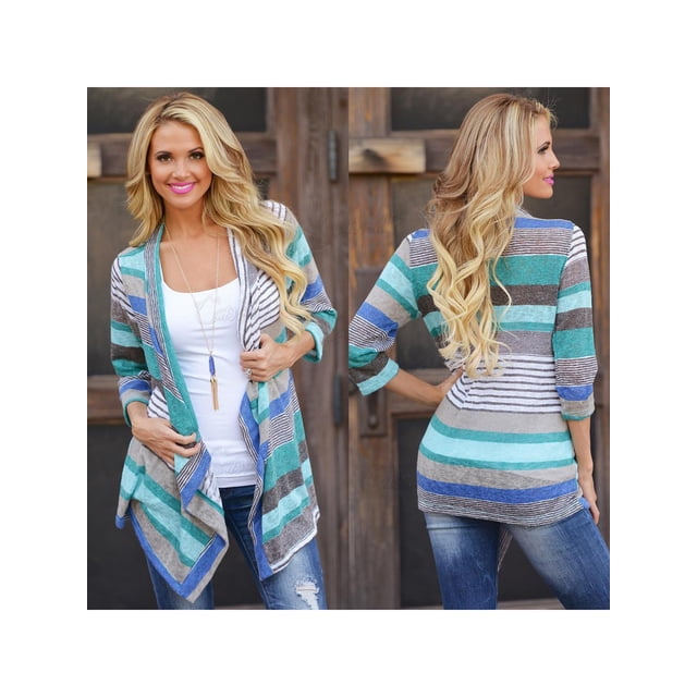 Topcobe Cardigans Légers pour Femmes, Cardigan à Manches 3/4 pour Femmes, Cardigans en Tissu Fin pour Juniors, Cardigan Ouvert en Tricot Rouge / Bleu pour Dames, S-TG