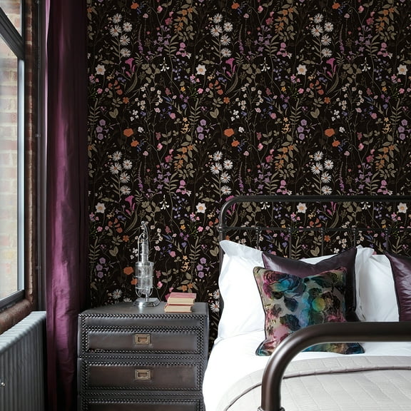 JiffDiff Floral Wallpaper Peel and Stick, Self Adhesive Wallpaper for Home Bedroom Cabinets and Kitchen Countertop Peel and Stick Thicken Contact Paper (17.3"x472", Dark Floral)