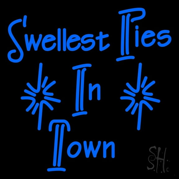 Blue Swellest Pie In Town LED Neon Sign 16 x 16 - inches, Clear Edge Cut Acrylic Backing, with Dimmer - Bright and Premium built indoor LED Neon Sign for restaurant window and interior decor.