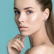 Paris Jewelry 18k White Gold 4Cttw Created Alexandrite 3 Pair Round, Square and Heart Stud Earrings Plated