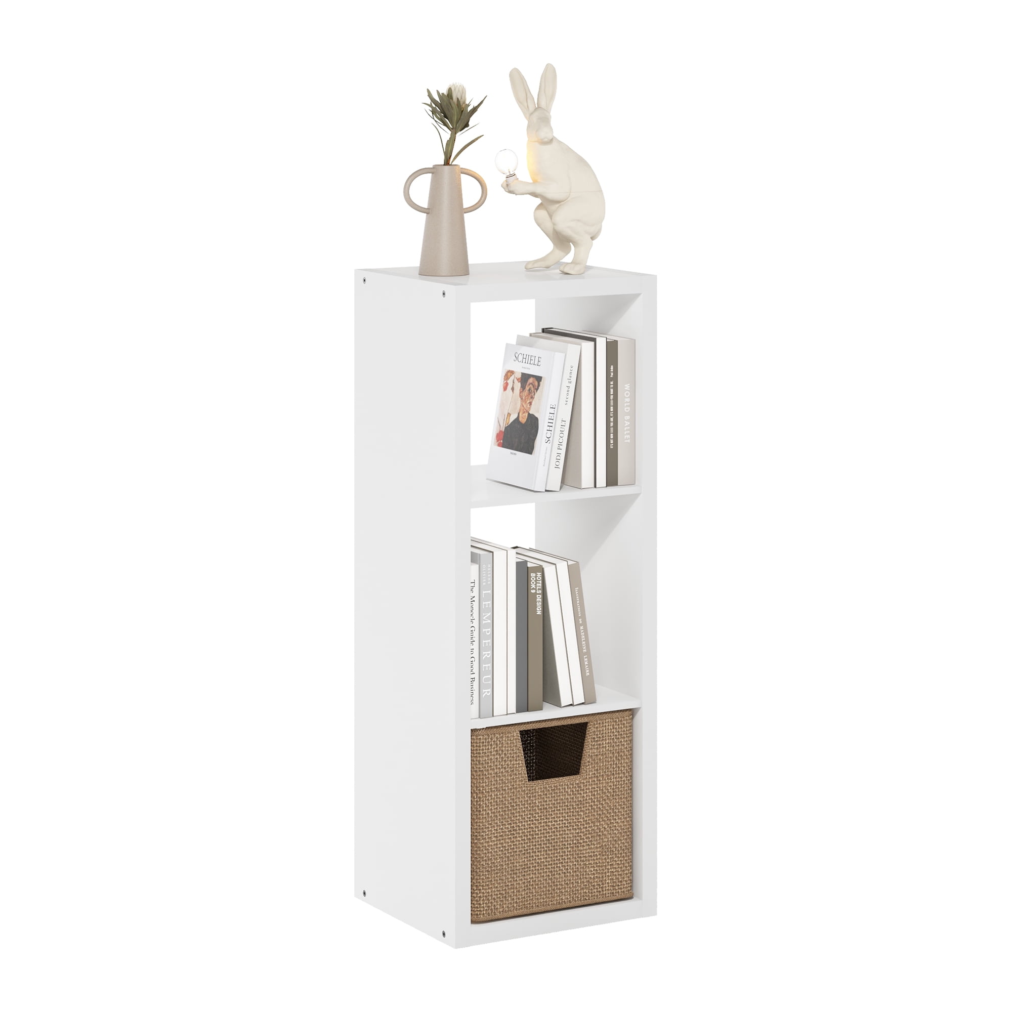 Furinno CUBICLE Book Shelf, 3-Cube Thick Frame Bookshelf, Horizontally & Vertically Reversible Bookcase with Open Back, 14.6 x 15.9 x 44, for Living Room, Bedroom, Home Office, Plain White