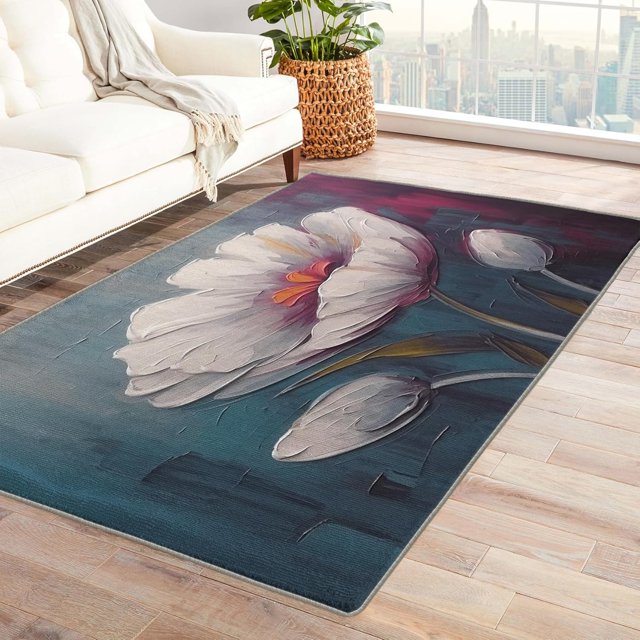 Poppy Flower Area Rug 6x8, Poppy Red Rugs for Bedroom Living Room, Floral Graffiti Carpet, Machine Washable Rug, Non Slip Soft Low Pile Rugs Large Area Rug Home Decor