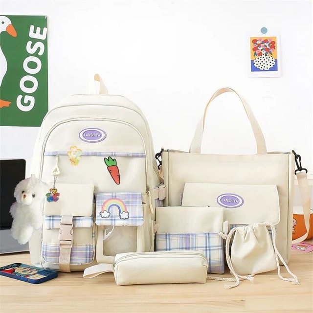 5 Pcs Set Kawaii Girls Backpack For Student School Bag Teenager Girls Schoolbag Book Bags Pencil Case Women Travel Backpack Tote
