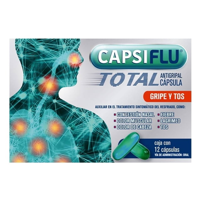 Antigrpal Capsiflu Total Paracetamol, Dextrometorfano, Fenilefrina, Bromfeniramina 12 tabletas