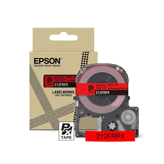 Epson LABELWORKS 212FRPX - Black on Fluorescent Red PET Label Maker Tape - 1/2" (12MM) Wide, 16'