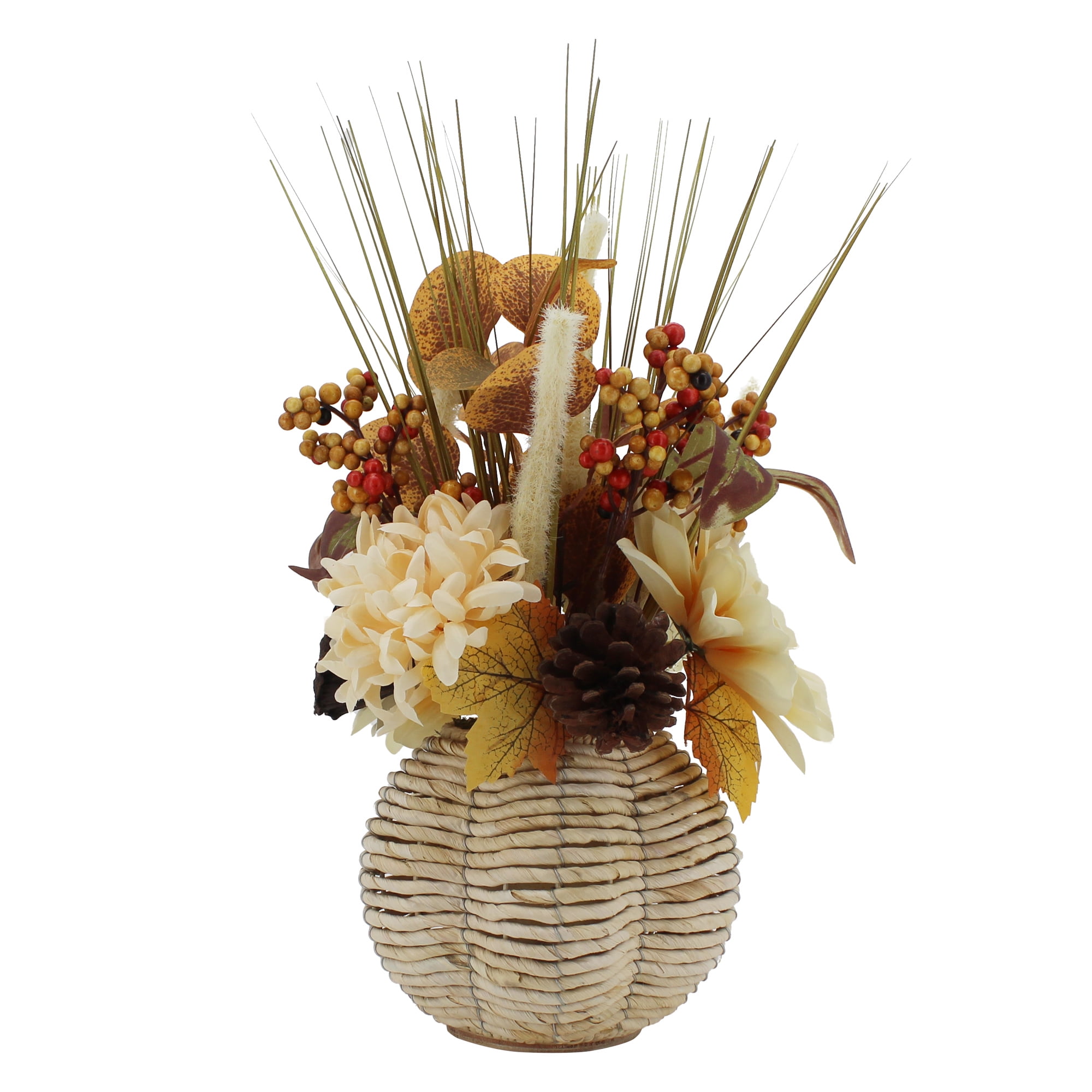 Better Homes & Gardens 16” Harvest Floral Arrangement in Wicker Pumpkin Basket, Light