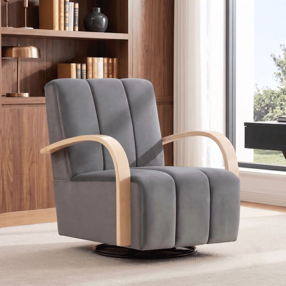 Gewnee Accent Chair, 360°Swivel Upholstered Reading Chair,Modern Armchair for Living Room, Bedroom & Home Office, Gray(Velvet)