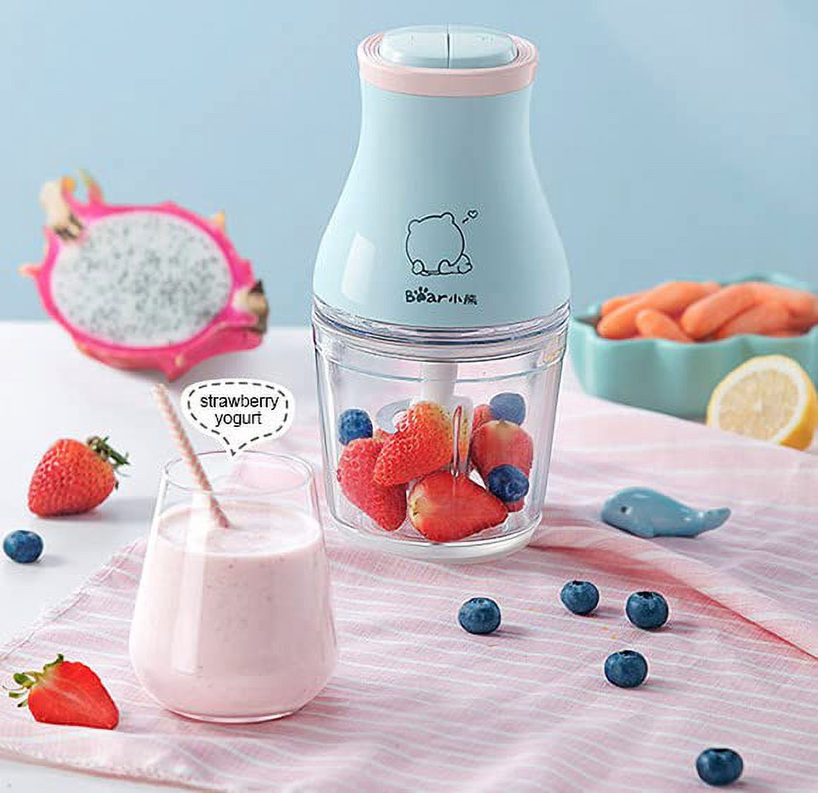 Bear Food Processor-Food Chopper Electric Dual Speed for Meat, Vegetable, 0.6L,Blue