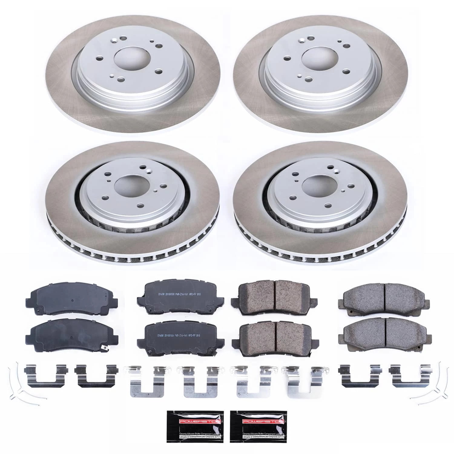 PowerStop Front and Rear Semi-Coated Rotor and Low-Dust Ceramic Brake Pad Kit SC7284