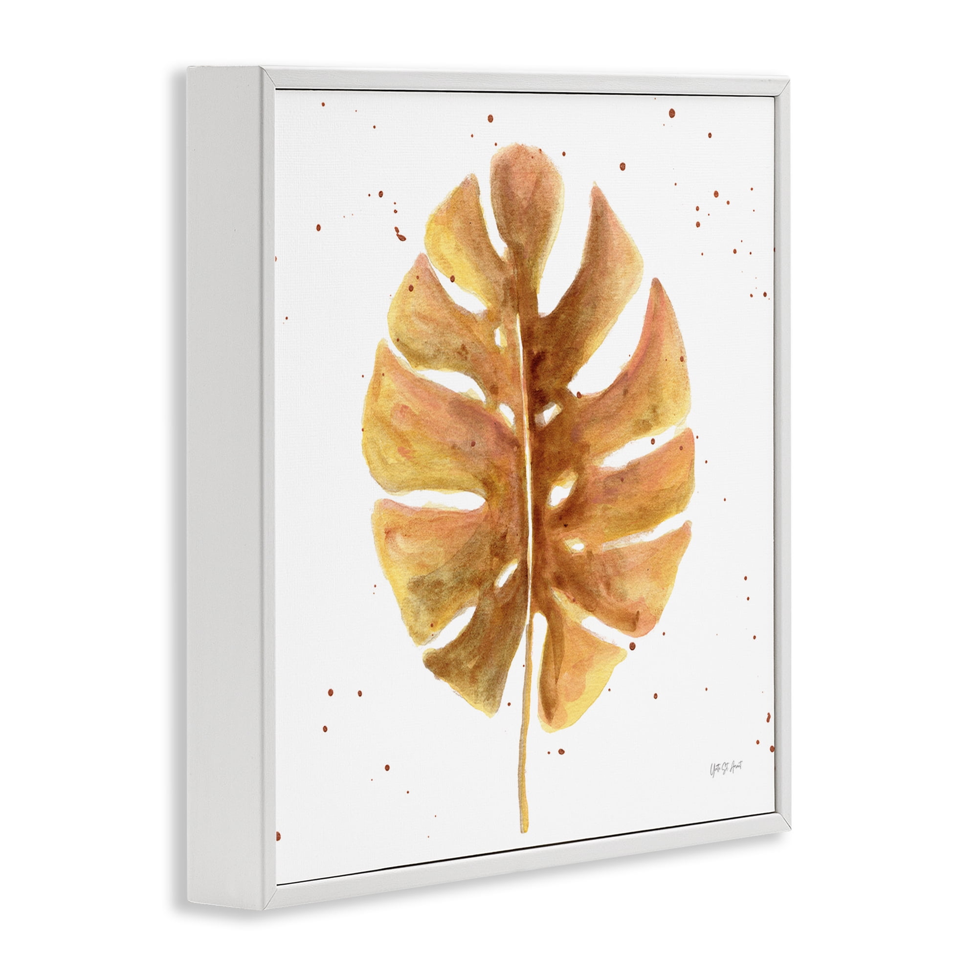 Stupell Industries Golden Palm Leaf Botanical & Floral Painting White Framed Art Print Wall Art, 24 x 24