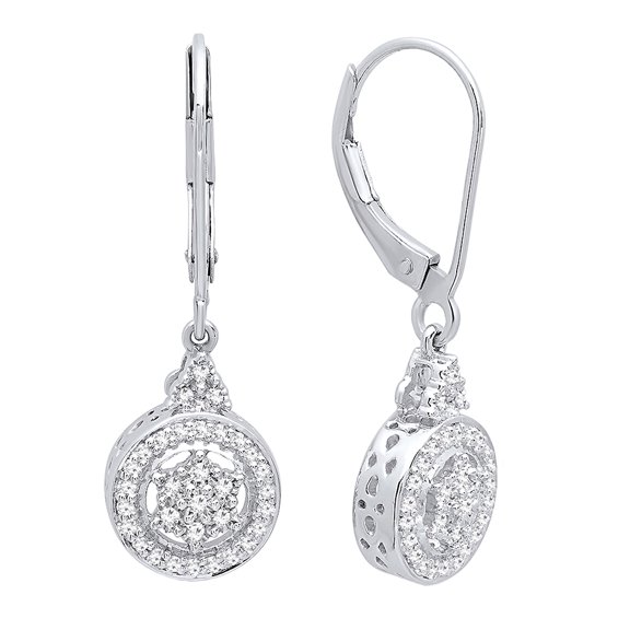 Dazzlingrock Collection Round White Diamond Cluster Style Drop Earrings for Women (0.15 ctw, Color I-J, Clarity I2-I3) in 925 Sterling Silver