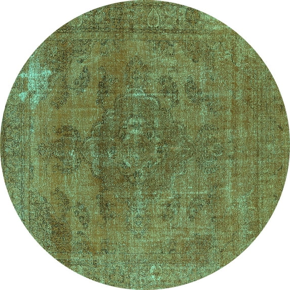 Ahgly Company Machine Washable Indoor Round Oriental Turquoise Blue Industrial Area Rugs, 6' Round