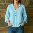 thumbnail image 2 of Lenago Shirts for Women V Neck Long Sleeve Button V Neck Shirts Oversized Soli Color Regular Blouses Tops, 2 of 7