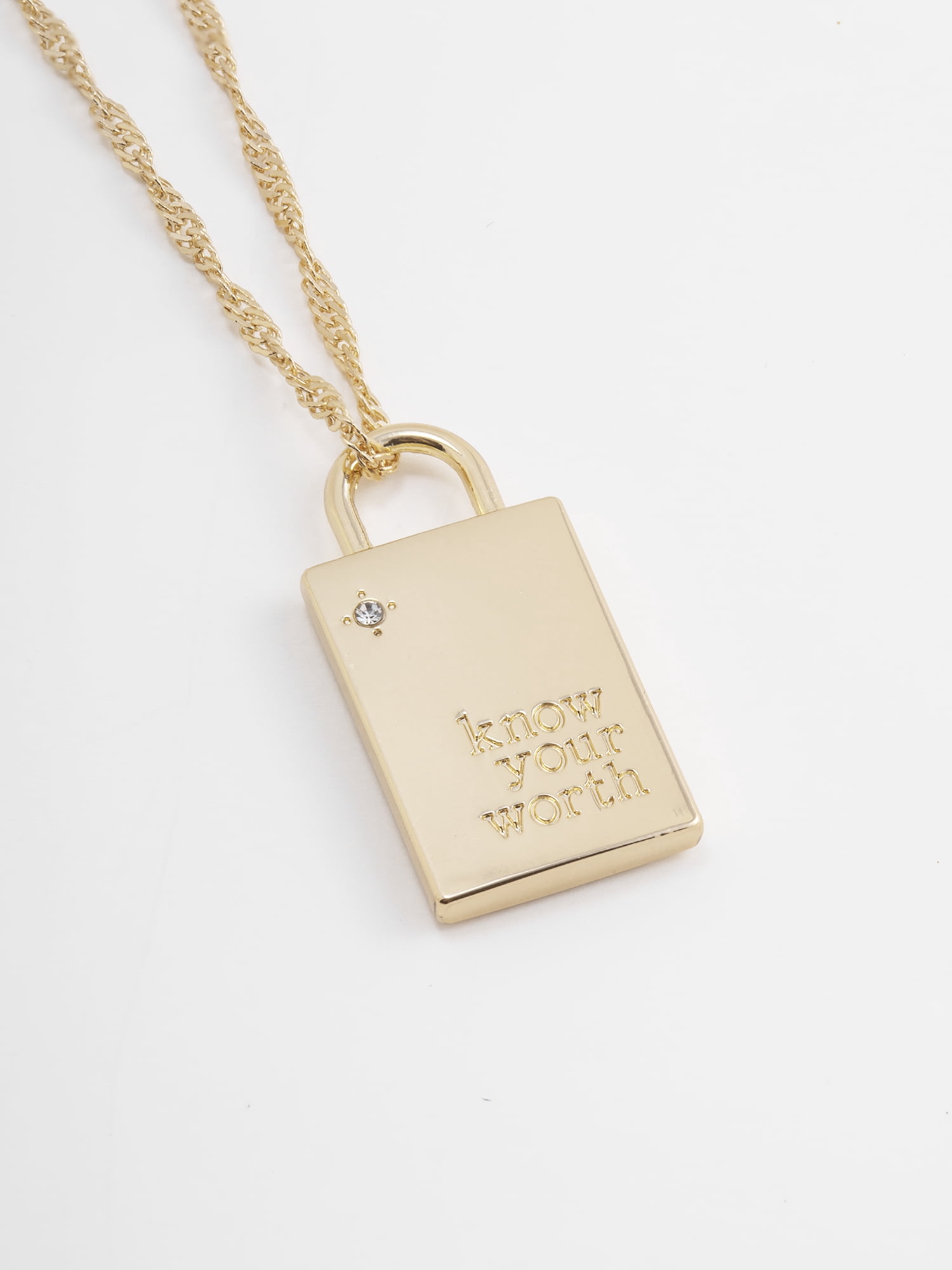 Time and Tru Women's Goldtone, Know Your Worth Lock Necklace