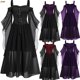 thumbnail image 1 of Halloween Witch Cosplay Costumes Gothic Off Shoulder Lace-up Vestidos Bandage Mesh Sheer A-line Long Party Dress for Women, 1 of 4