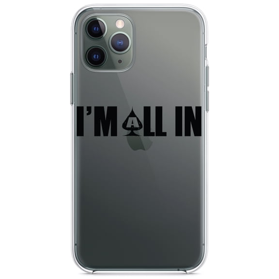 DistinctInk Clear Shockproof Hybrid Case for iPhone 13 (6.1" Screen) - TPU Bumper Acrylic Back Tempered Glass Screen Protector - I'm All In - Poker Casino Cards Gambling