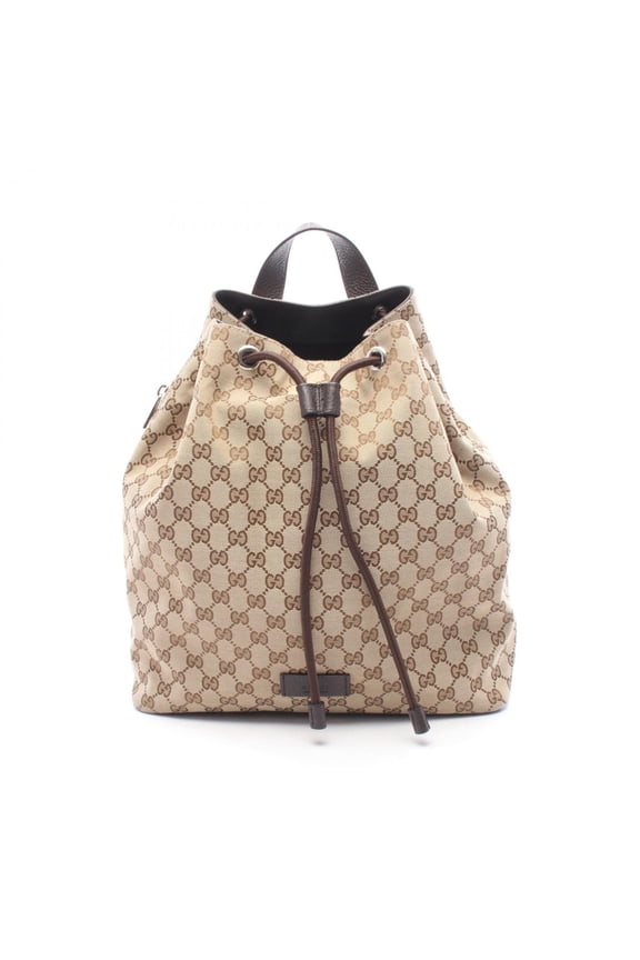 Pre-Owned Gucci GG Canvas Backpack/Handbag, and Leather, Women's, Beige/Brown, 449175