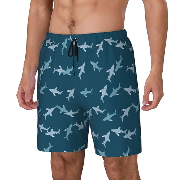 Balery Cute Shark Bañador para hombre, shorts de playa de secado rápido con entrepierna y forro de compresión-Large