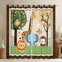Manfei Cute Elephant Giraffe Lion Boy Girl Curtains Pack of 2 (42x84 Each),Cartoon Animal Curtains Blackout,Woodland Animal Bedroom Curtains,Microfiber Bedroom Decor