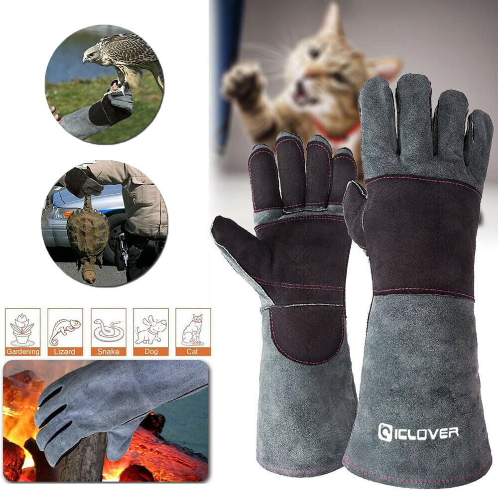 Iclover Leather Forge/Mig/Stick Welding Gloves Heat/Fire Resistant,Mitts for Oven/Grill/Fireplace/Furnace/Stove 16 inches