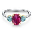 thumbnail image 3 of Gem Stone King 925 Silver and 10K Yellow Gold Red Created Ruby and Blue Zircon Engagement Ring for Women | 2.35 Cttw | Oval 8X6MM | Gemstone July Birthstone | Size 6, 3 of 6