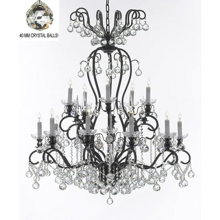 - Wrought Iron & Crystal Chandelier With Crystal Balls