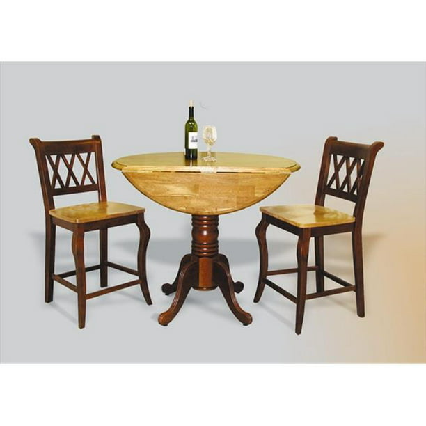 Sunset Trading Round Drop Leaf Pub Table In Nutmeg With Light Oak