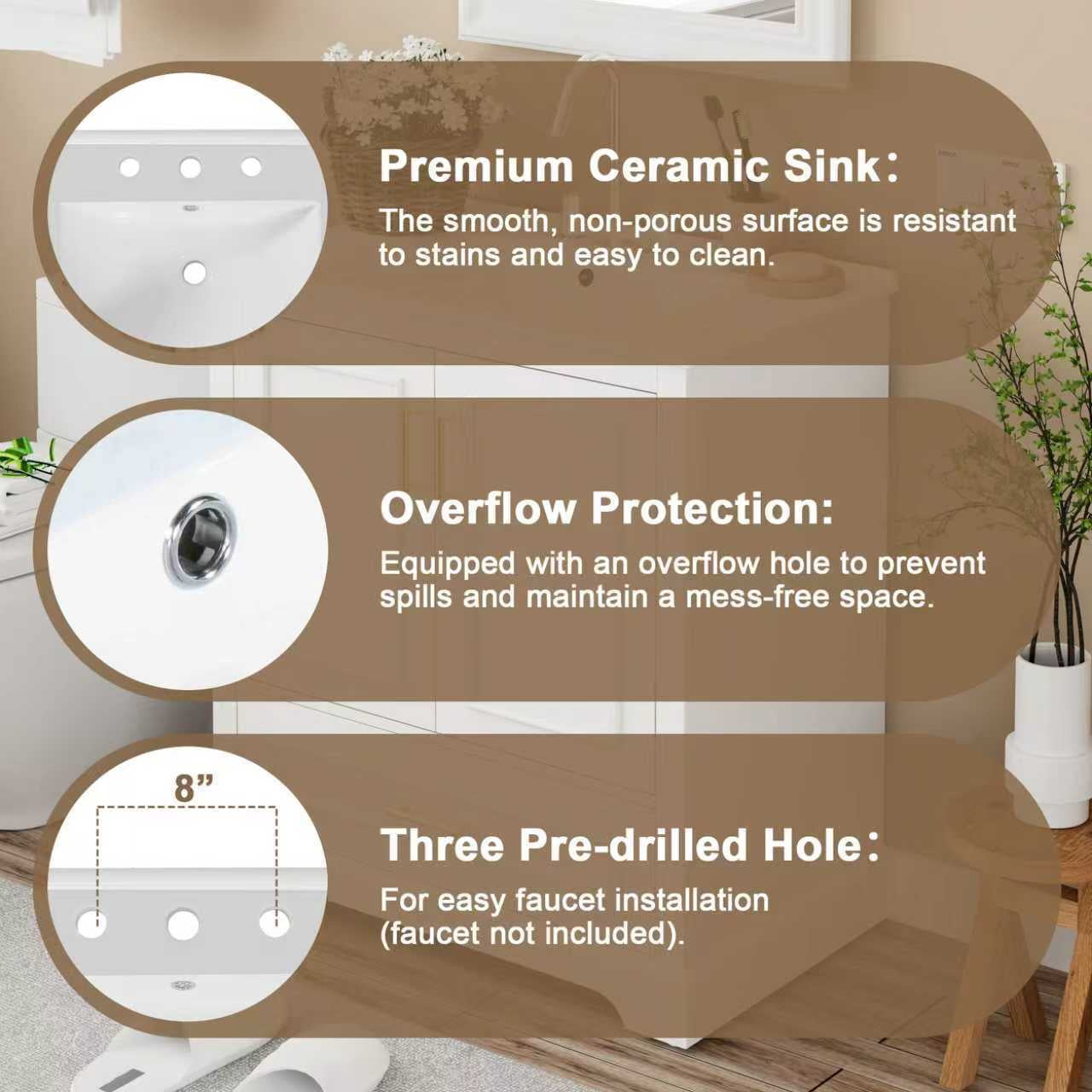 MODERNLUXE 30" Bathroom Vanity with Sink,Modern Bathroom Storage Cabinet with Divider Drawer and 2 Soft-close Doors with Door Organizer,Easy Assembly,White