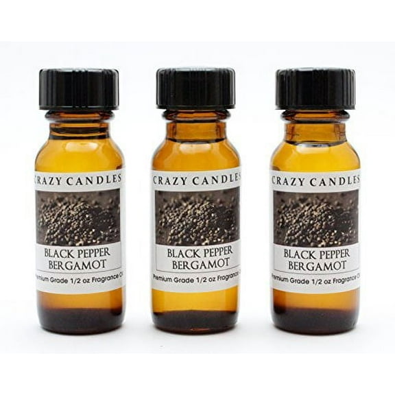 Black Pepper Bergamot 3 Bottles 1/2 Fl Oz Each 15ml Premium Grade Scented Fragrance Oil By Crazy Candles