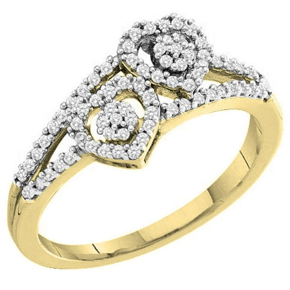 Dazzlingrock Collection 0.27 Carat (ctw) 10K Round Diamond Bridal Promise Double Heart Ring 1/4 CT, Yellow Gold, Size 8.5