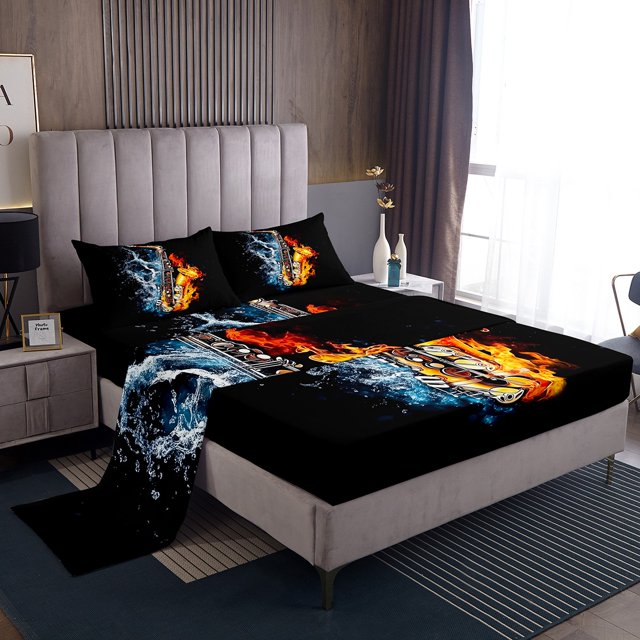 Erosebridal Melody Saxophone Bed Sheets Set Queen Size,Musical Instrument Bed Sheets Queen,Abstract Decor,Reversible,Ultra Soft,4 Pieces