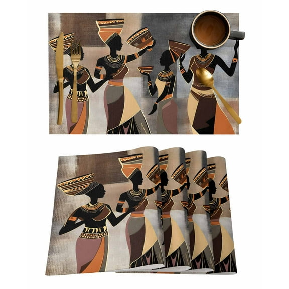 African Women Placemats Set of 4 Tribe Ethnic Style Abstract Background Heat Insulation Washable Place Mats, Rustic Non-Slip Table Mats for Dining Table Party Kitchen Decor,13x19 Inch