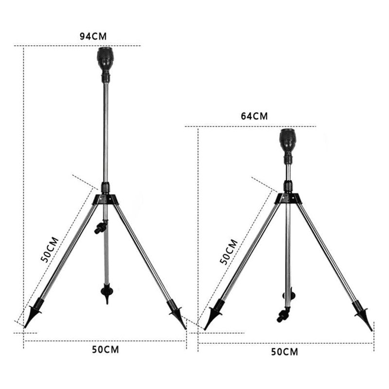 Telescopic Automatic Rotating Sprinkler Tripod Irrigation Artifact with One Sprinkler and Two Nozzles,1 x tripod 2 x Sprinkler head,Black