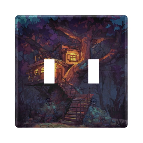 Switch Panel 4.48x4.45In Switch Plate Wall Panel Living Room Kitchen Bedroom Study Switch Panel Stylish Decoration Enchanted Cabin Glowing Woods