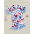 thumbnail image 4 of BemeyourBBs Girls Fourth of July Pajamas Set Bow Print Button Shirts and Shorts, 4 of 9