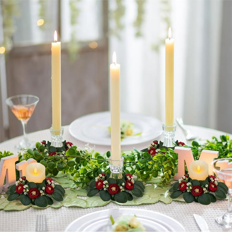 NOLITOY 2pcs Candlestick Garland Desk Topper Valentine Candle Rings Small  Green Wreath Valentine Table Decor Garland for Table Artificial Flower