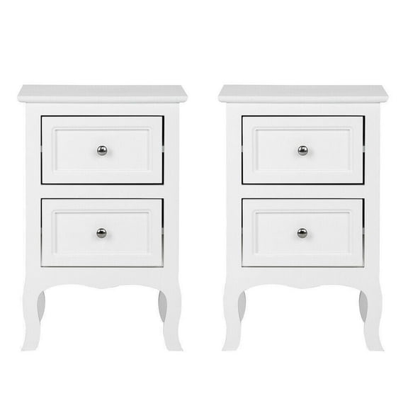 SSyao Set of 2 Bedroom Bedside Table Nightstand End Side Organizer 2 Drawers Storage-White