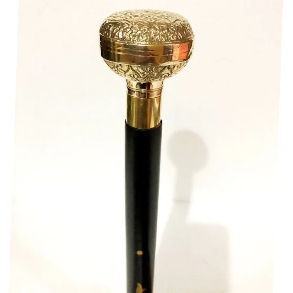 Vintage Brass Victorian Handle Wooden Folding Compaq Black Wood Walking Stick