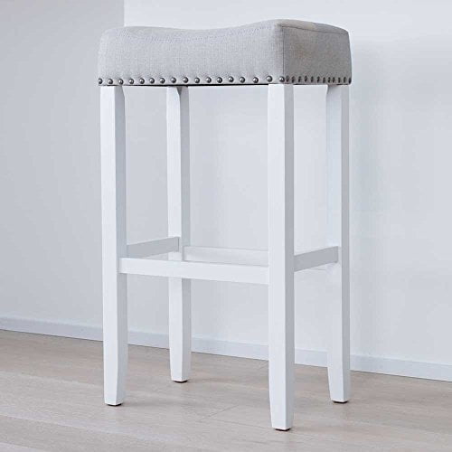 Nathan James Hylie Nailhead Wood Pub-Height Kitchen Counter Bar Stool 29", Light Gray/White