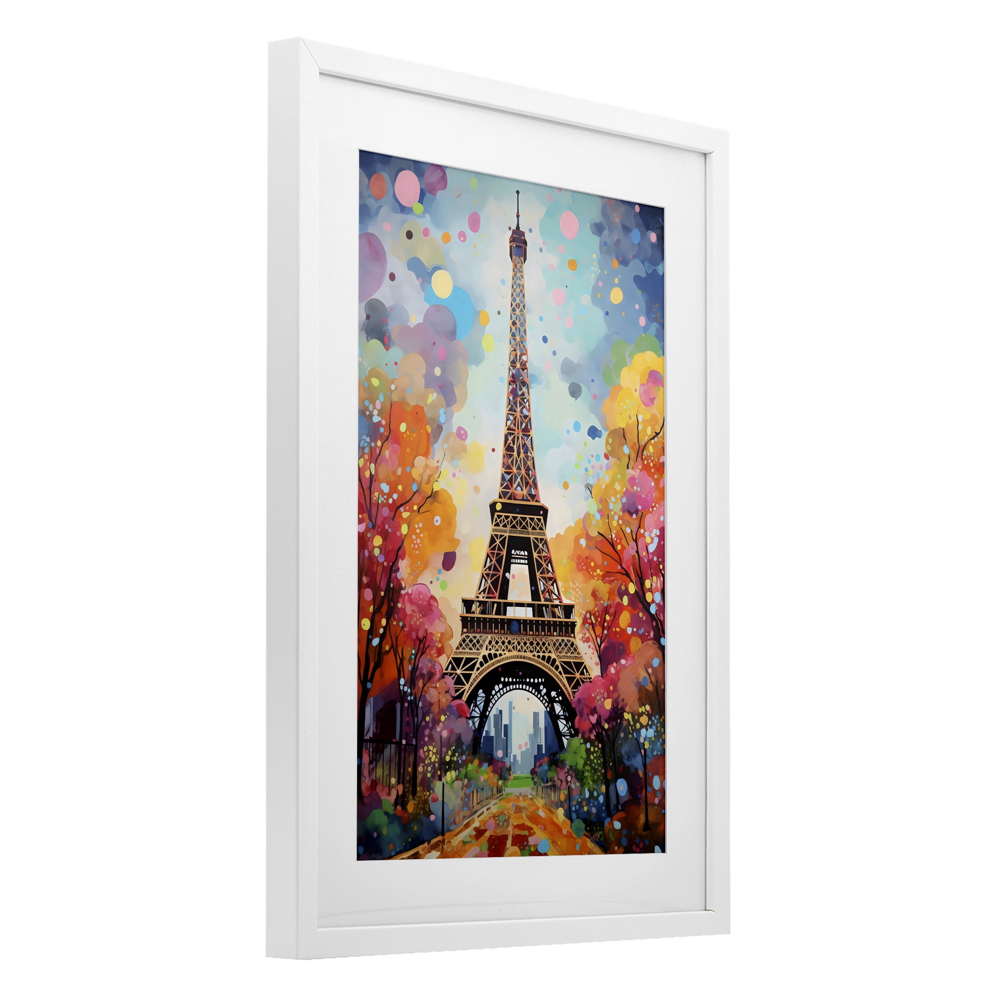 Stupell Industries Eiffel Tower with Colorful Trees White Framed Print Under Glass, design by Creative Studio